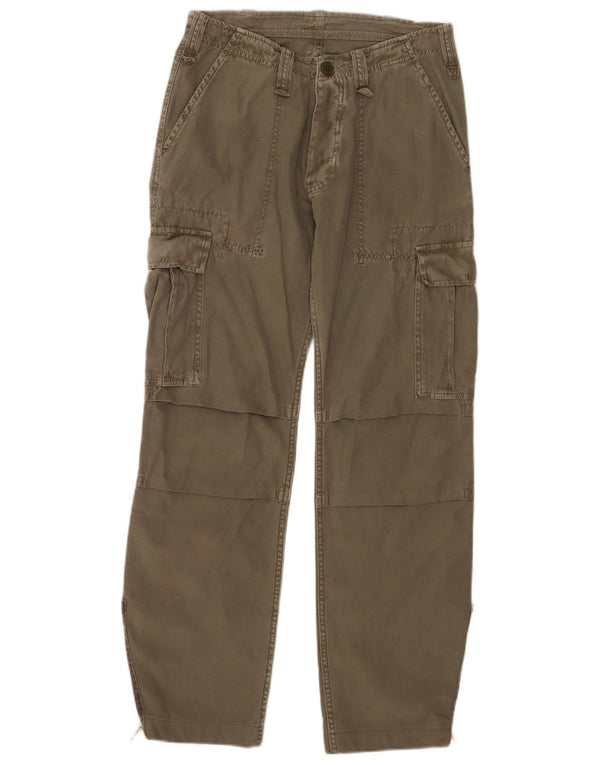 Vintage Mens Straight Cargo Trousers W27 L31 Khaki Cotton