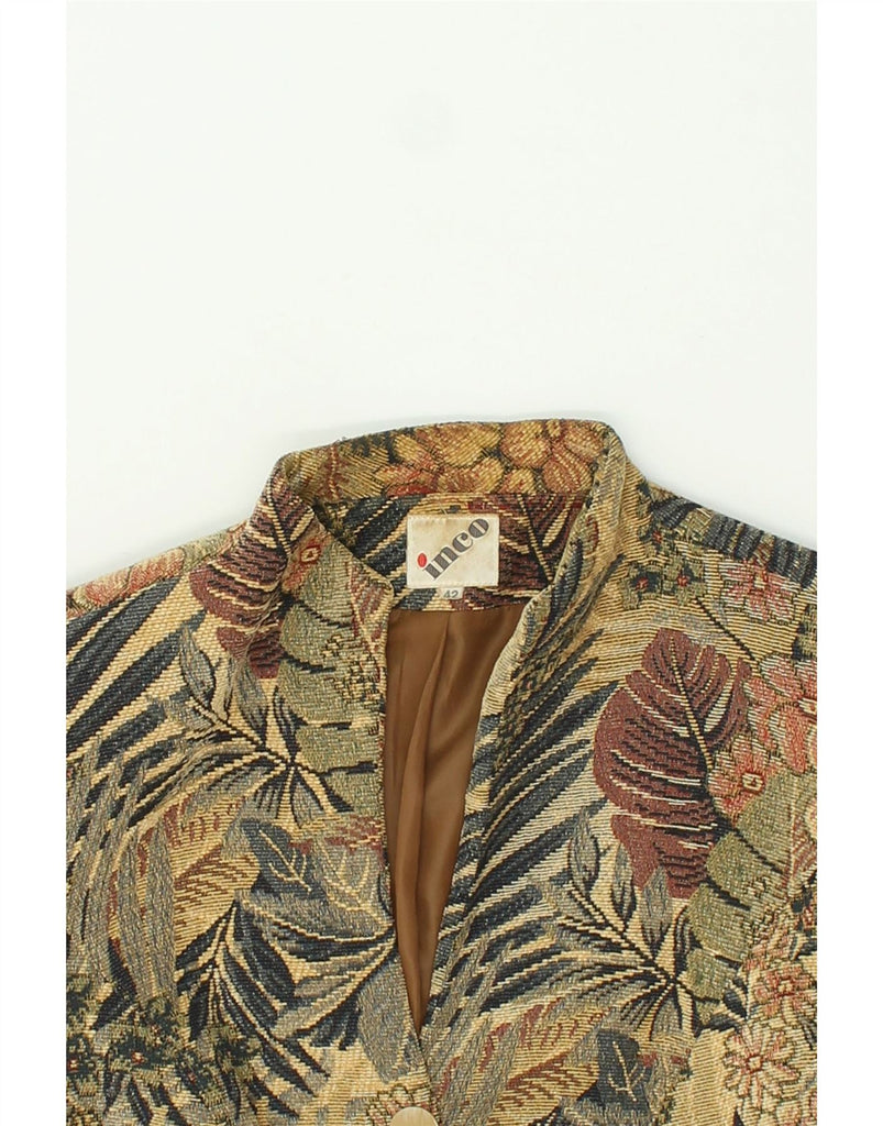 VINTAGE Womens 3 Button Blazer Jacket IT 42 Medium Brown Floral Polyester Vintage Vintage and Second-Hand Vintage from Messina Hembry 