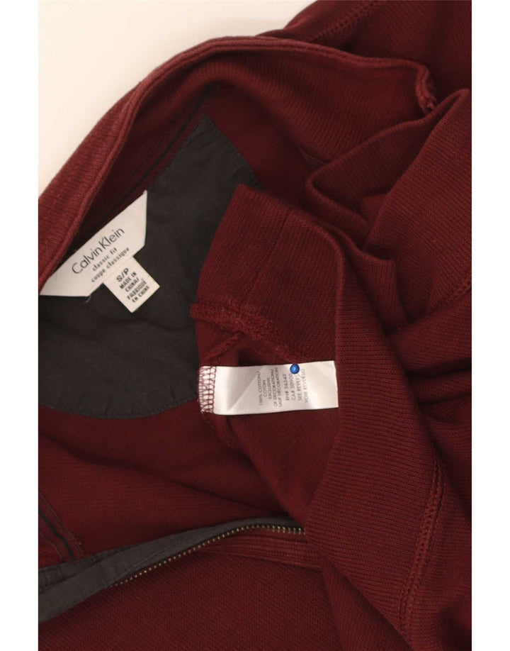 Calvin Klein Mens Zip Neck Sweatshirt Jumper Small Maroon Cotton