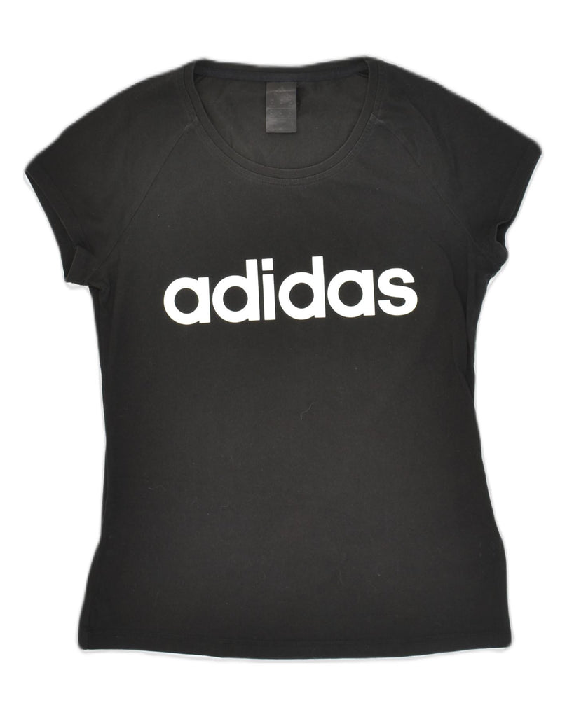 ADIDAS Womens Graphic T-Shirt Top UK 12/14 Medium Black Cotton | Vintage Adidas | Thrift | Second-Hand Adidas | Used Clothing | Messina Hembry 