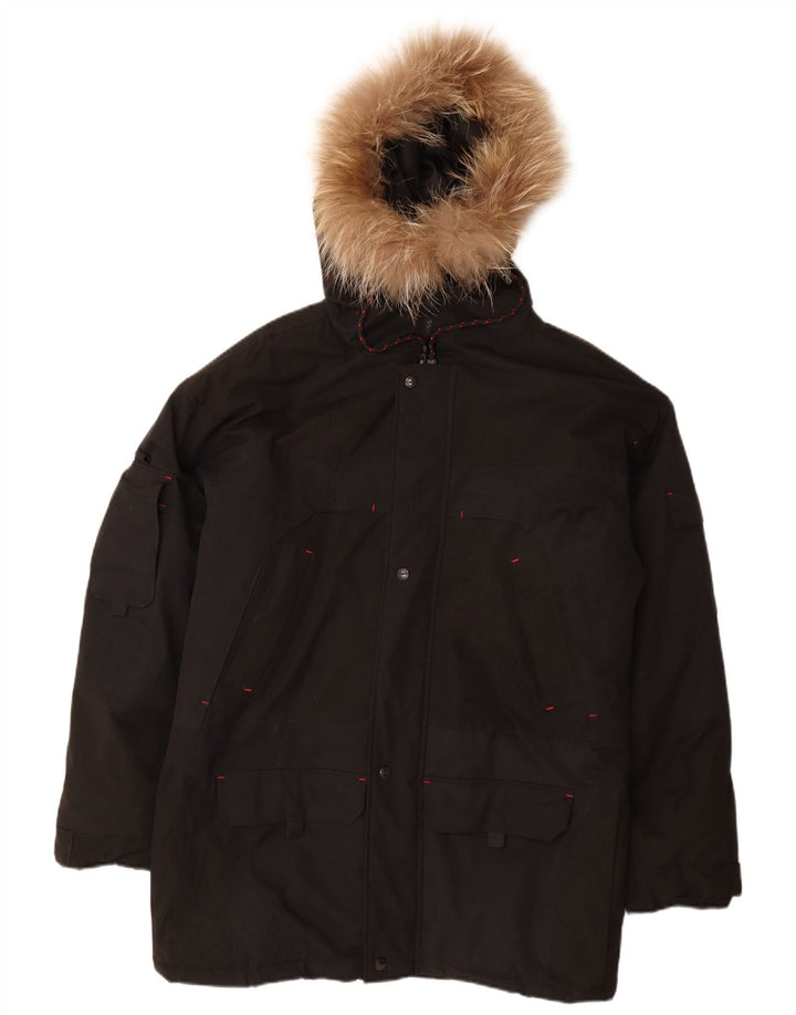 Vintage Mens Hooded Parka Jacket UK 38 Medium Black Nylon