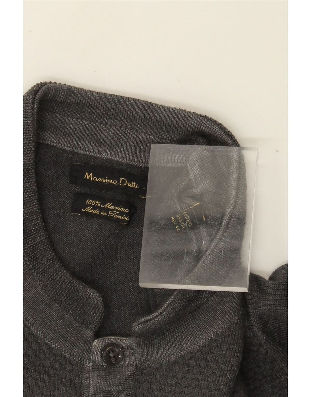 MASSIMO DUTTI Mens Button Neck Jumper Sweater 2XL Grey Merino Wool