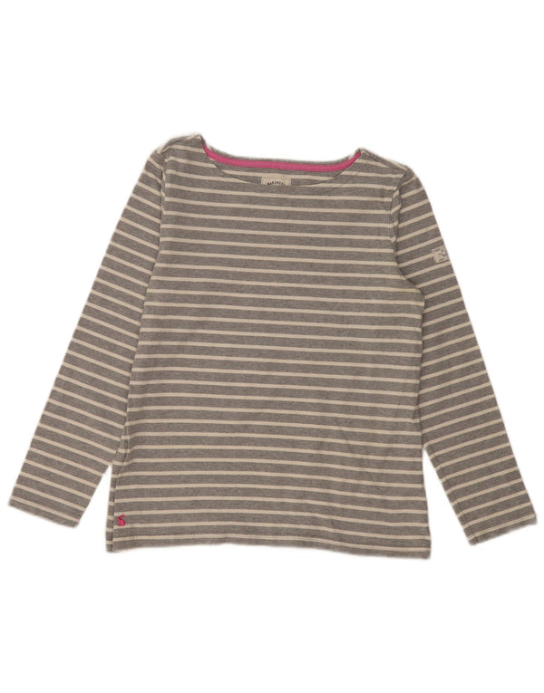Joules Womens Top Long Sleeve UK 12 Medium Grey Striped Cotton