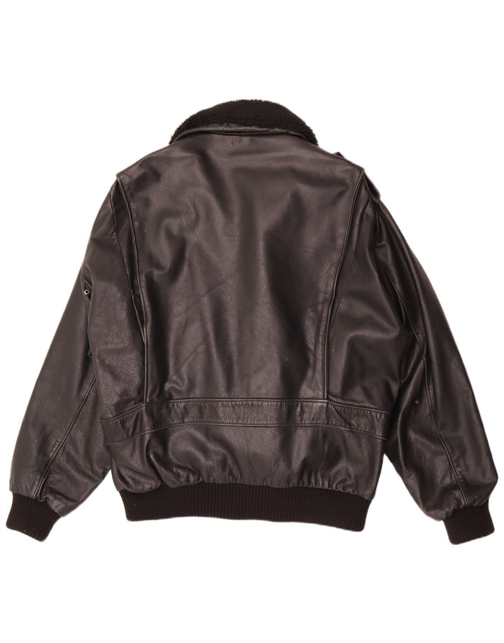 Vintage Mens Military Leather Jacket IT 56 3XL Black Leather