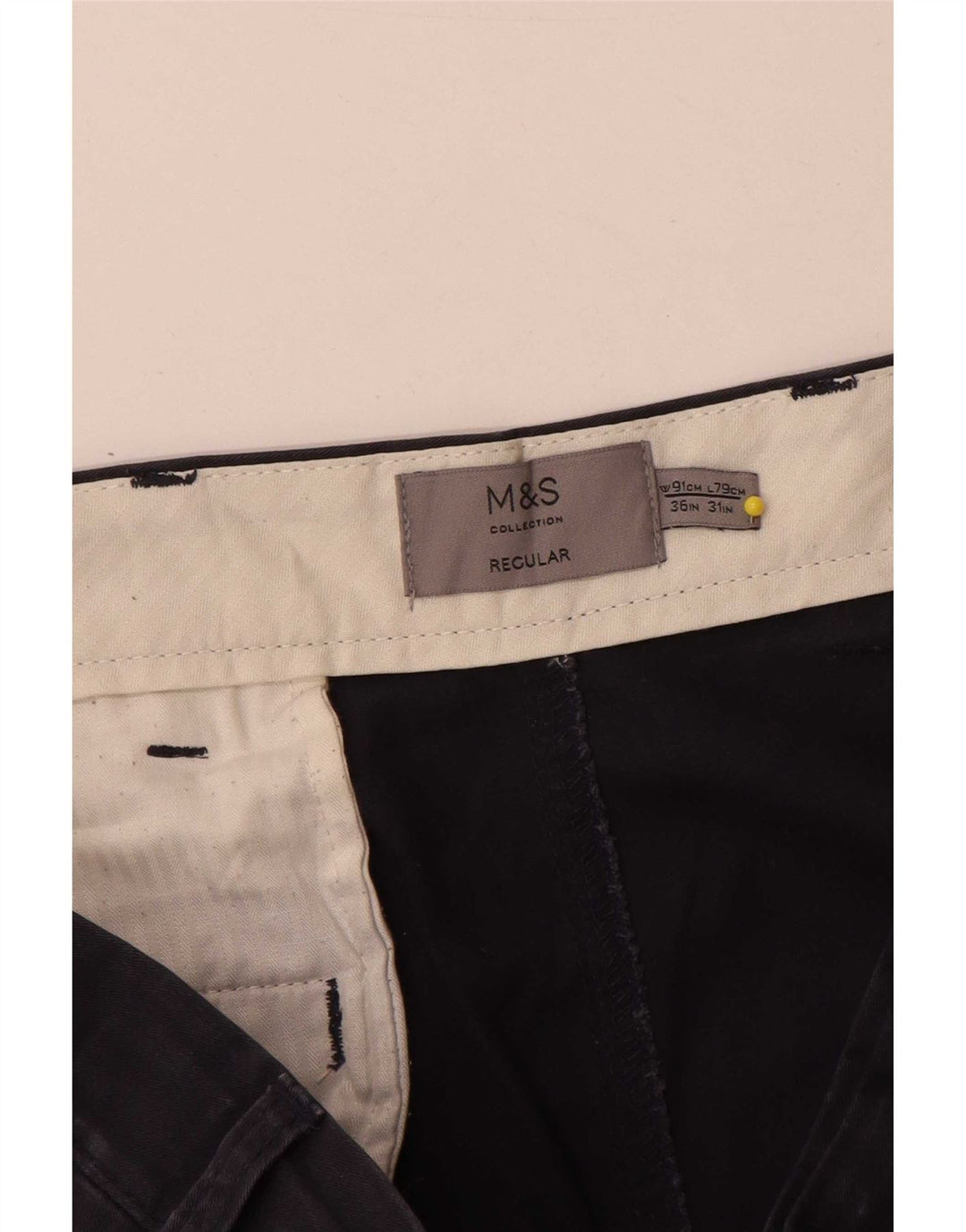Marks & Spencer Mens Regular Chino Trousers W36 L31 Navy Blue Cotton