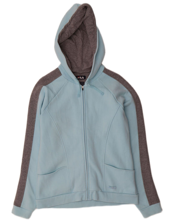 Fila Womens Zip Hoodie Sweater UK 16 Large Blue Colourblock Cotton