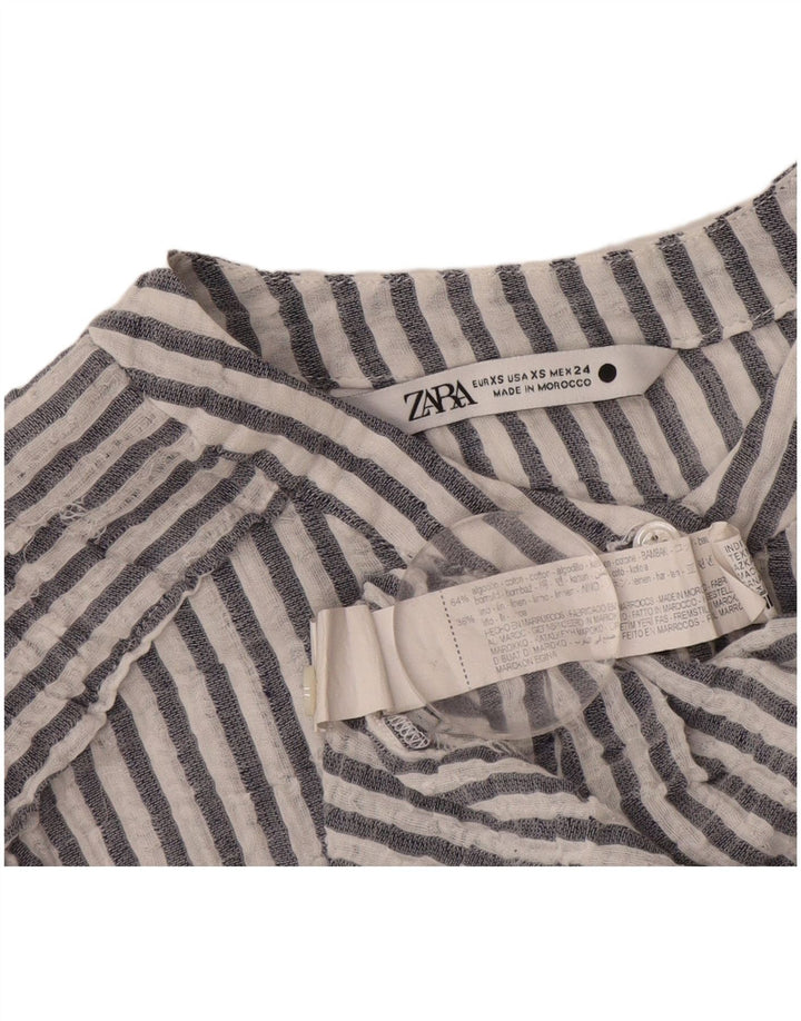 Zara Womens 3/4 Sleeve Oversized Blouse Top UK 6 XS Grey Striped Cotton