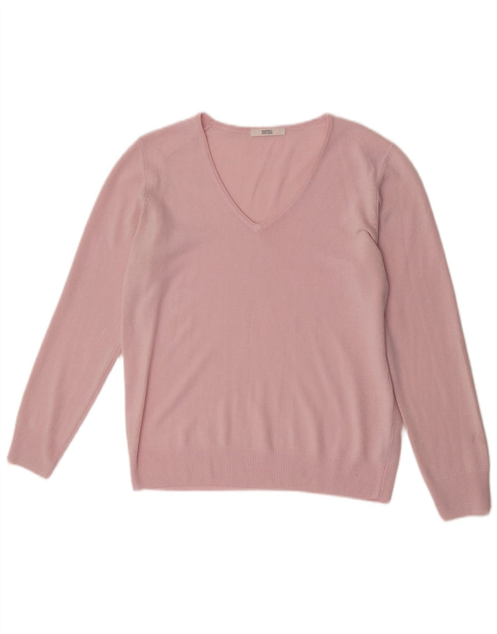 Marks & Spencer Womens V-Neck Jumper Sweater UK 12 Medium Pink Acrylic