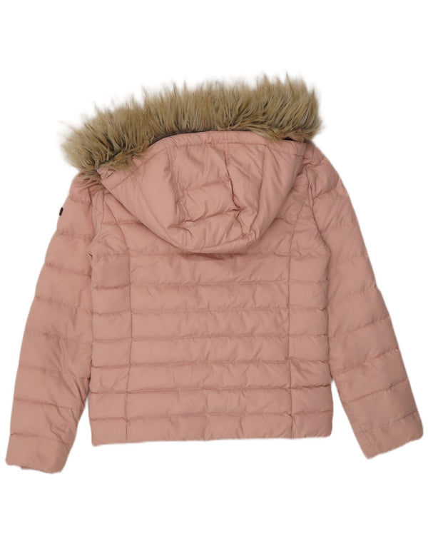 Tommy Hilfiger Womens Hooded Padded Jacket UK 10 Small Pink Polyester