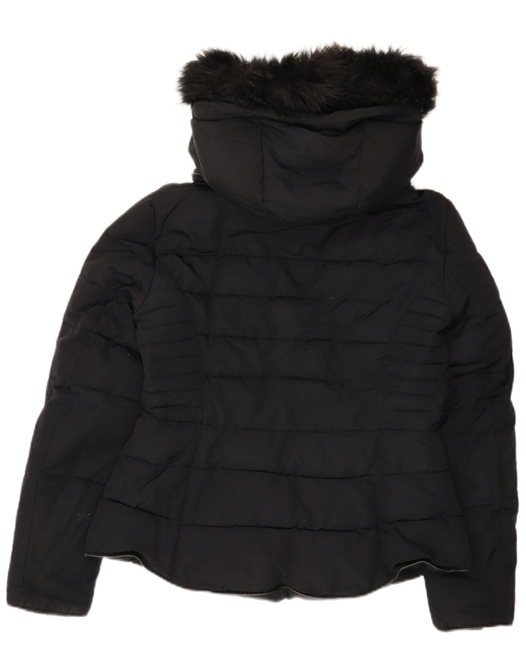 Zara Womens Crop Hooded Padded Jacket UK 16 Large Black Polyester