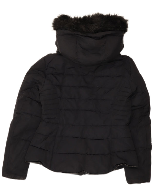 Zara Womens Crop Hooded Padded Jacket UK 16 Large Black Polyester