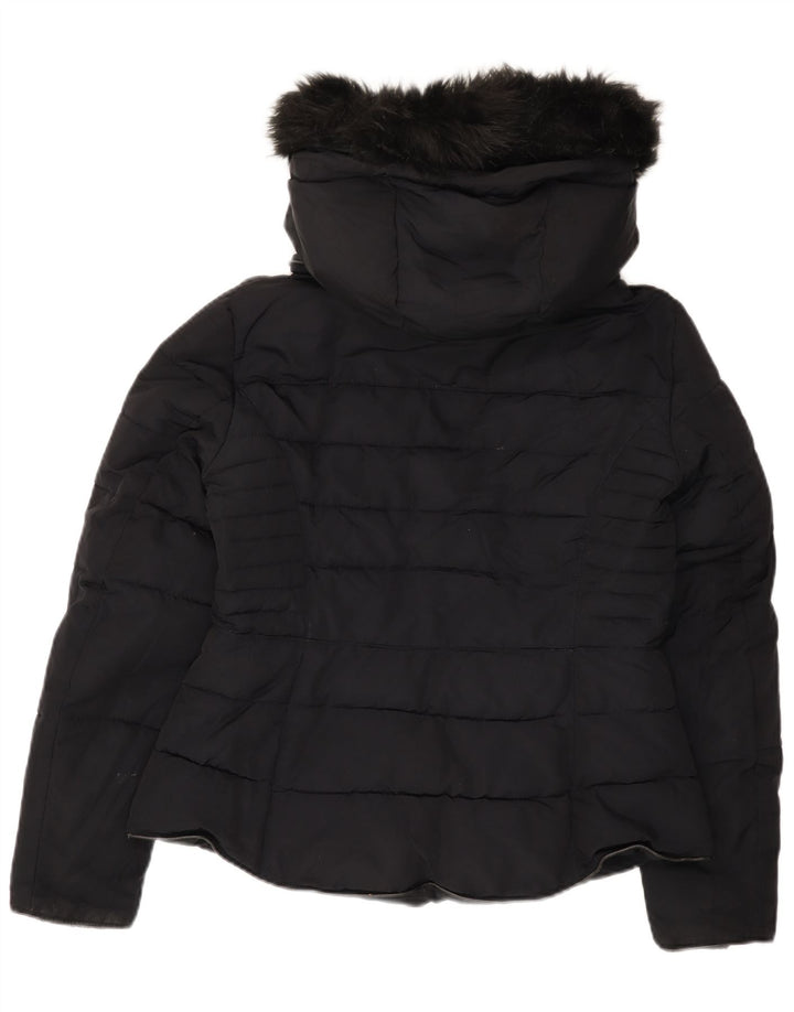 Zara Womens Crop Hooded Padded Jacket UK 16 Large Black Polyester
