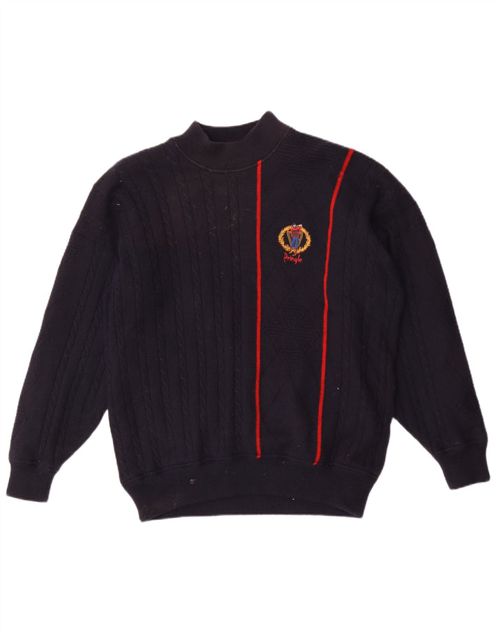 Pringle Mens Turtle Neck Jumper Sweater Large Navy Blue Striped Wool
