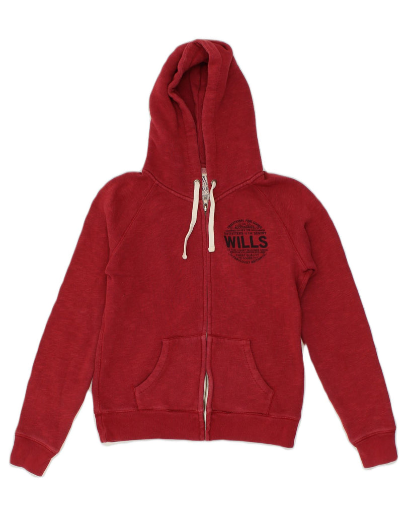 JACK WILLS Womens Zip Hoodie Sweater UK 12 Medium Red Cotton | Vintage Jack Wills | Thrift | Second-Hand Jack Wills | Used Clothing | Messina Hembry 