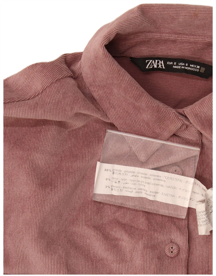 Zara Womens Oversized Corduroy Shirt UK 10 Small Pink Polyester