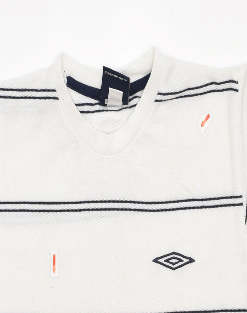 UMBRO Boys T-Shirt Top 10-11 Years Off White Striped Polyester | Vintage | Thrift | Second-Hand | Used Clothing | Messina Hembry 