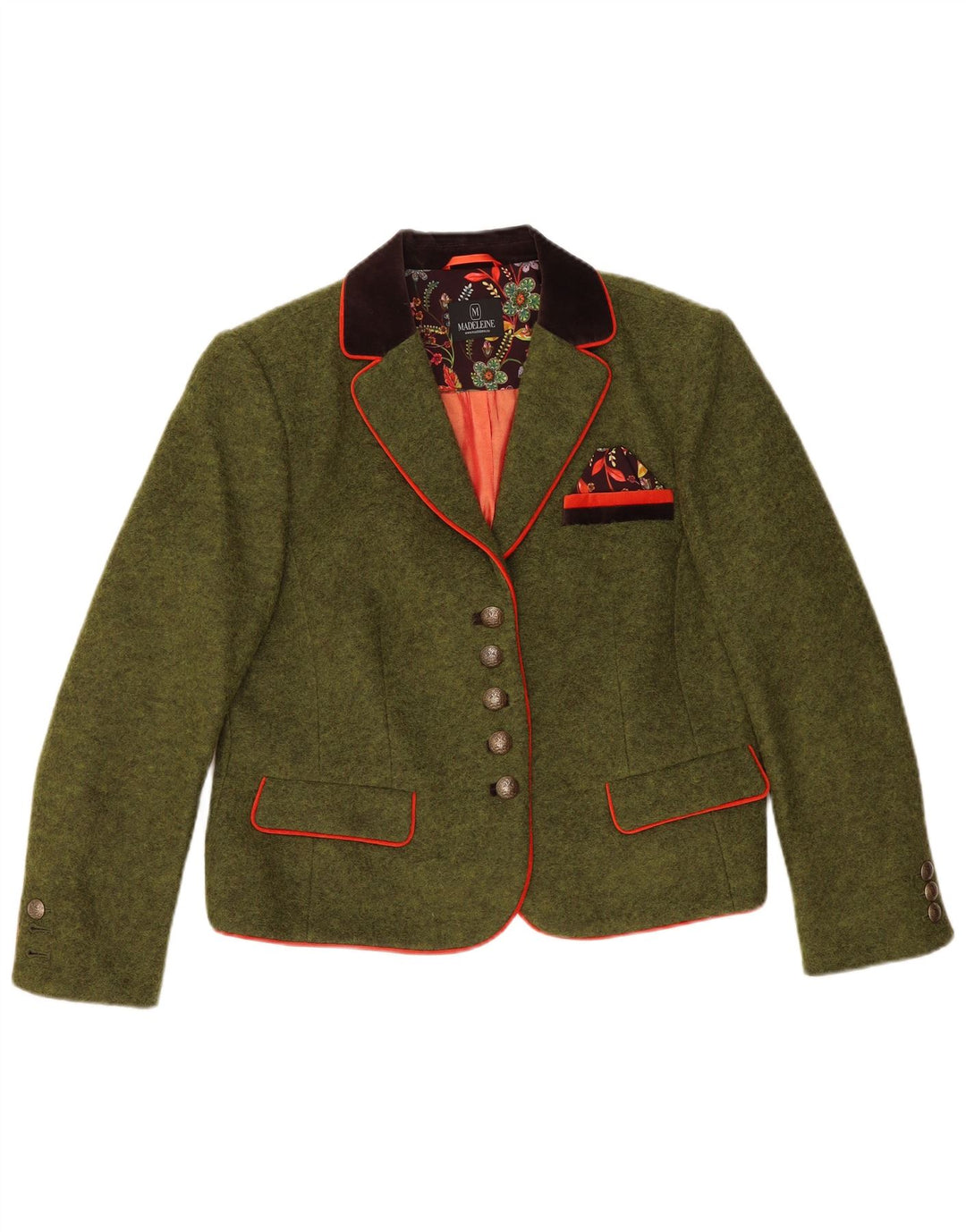 Madeleine Womens 5 Button Blazer Jacket UK 14 Medium Green Colourblock