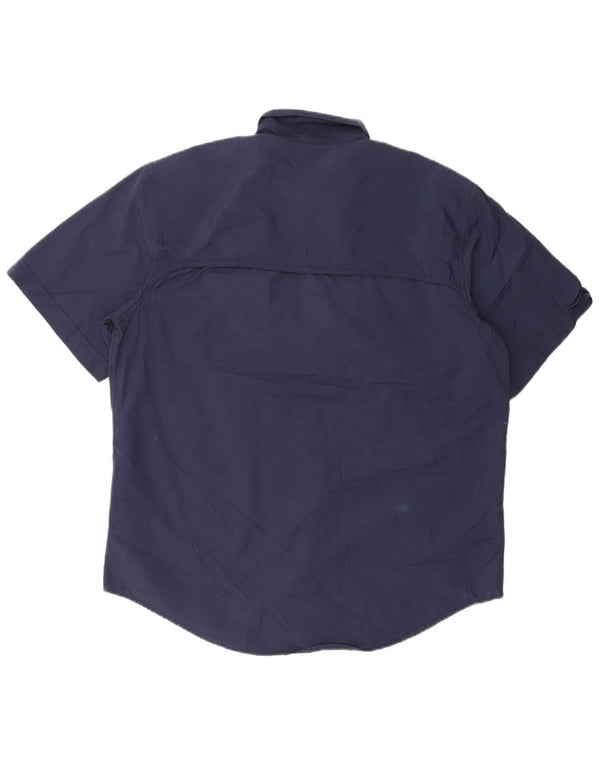 Izod Mens Surfer Cut Short Sleeve Regular Fit Shirt Large Navy Blue Cotton