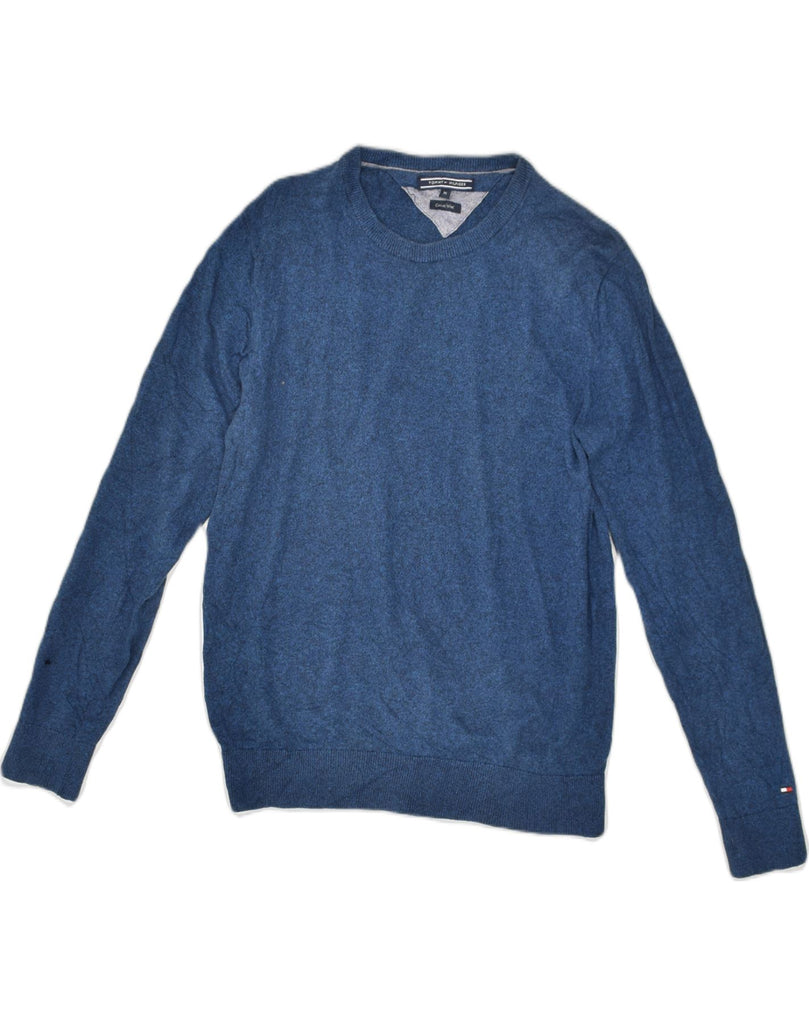 TOMMY HILFIGER Mens Crew Neck Jumper Sweater Medium Blue Cotton | Vintage Tommy Hilfiger | Thrift | Second-Hand Tommy Hilfiger | Used Clothing | Messina Hembry 