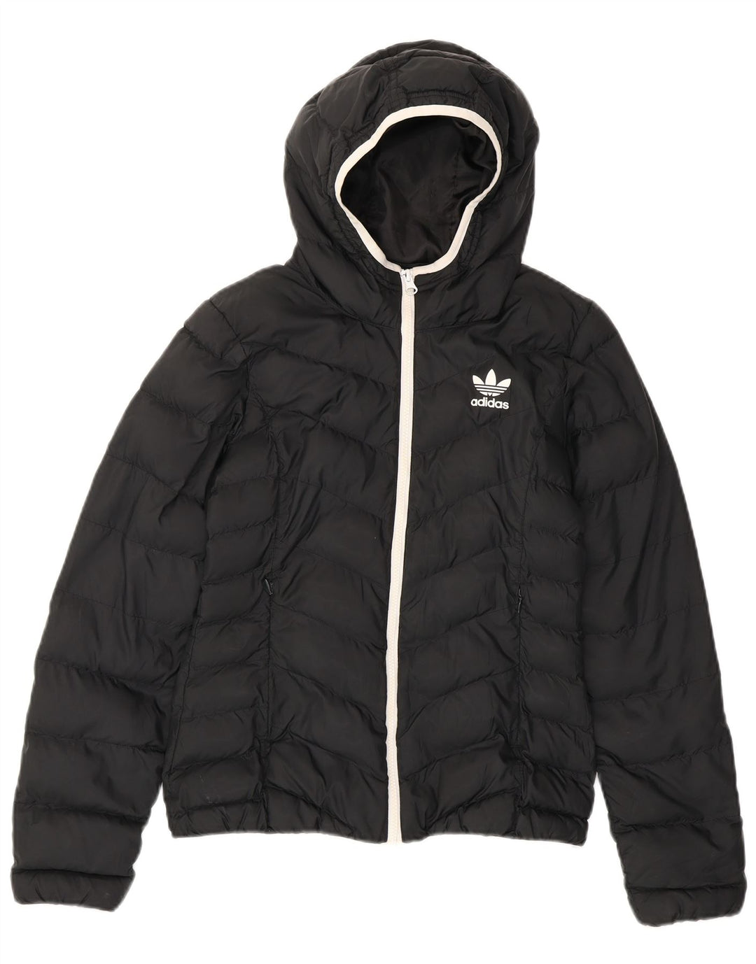 Adidas Womens Hooded Padded Jacket UK 10 Small Black Polyester