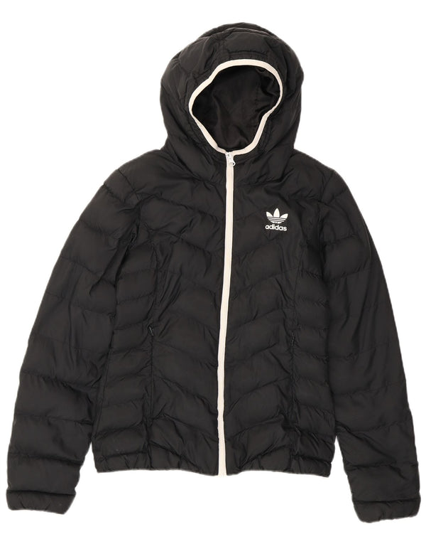 Adidas Womens Hooded Padded Jacket UK 10 Small Black Polyester