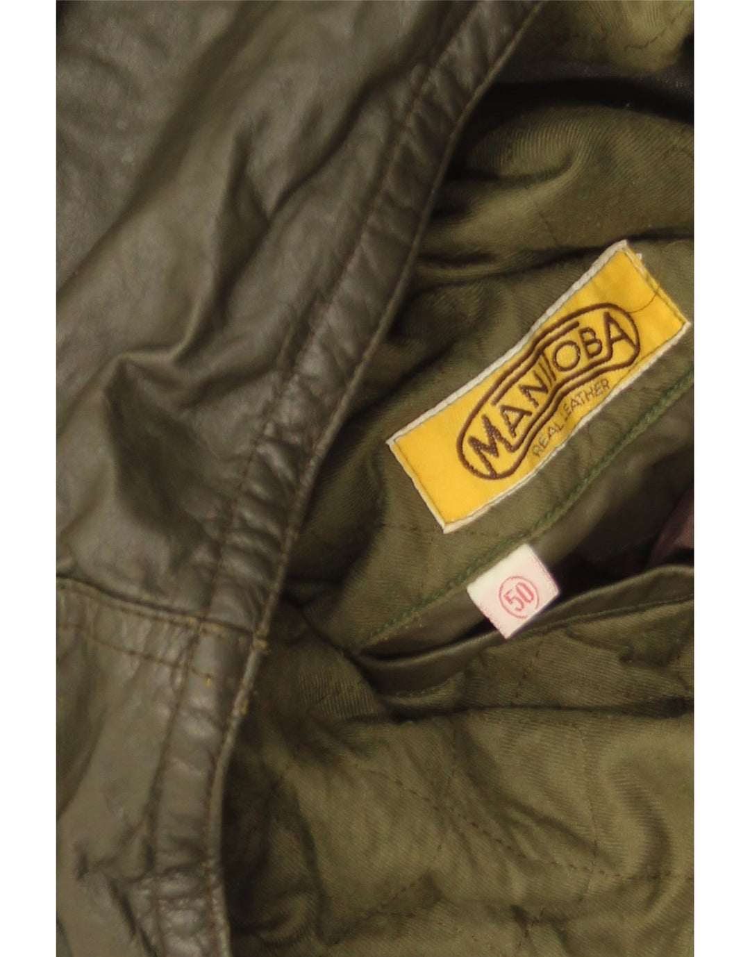 Vintage Mens Leather Jacket IT 50 Large Khaki Leather
