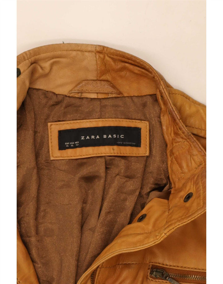 Zara Womens Leather Jacket UK 18 XL Beige