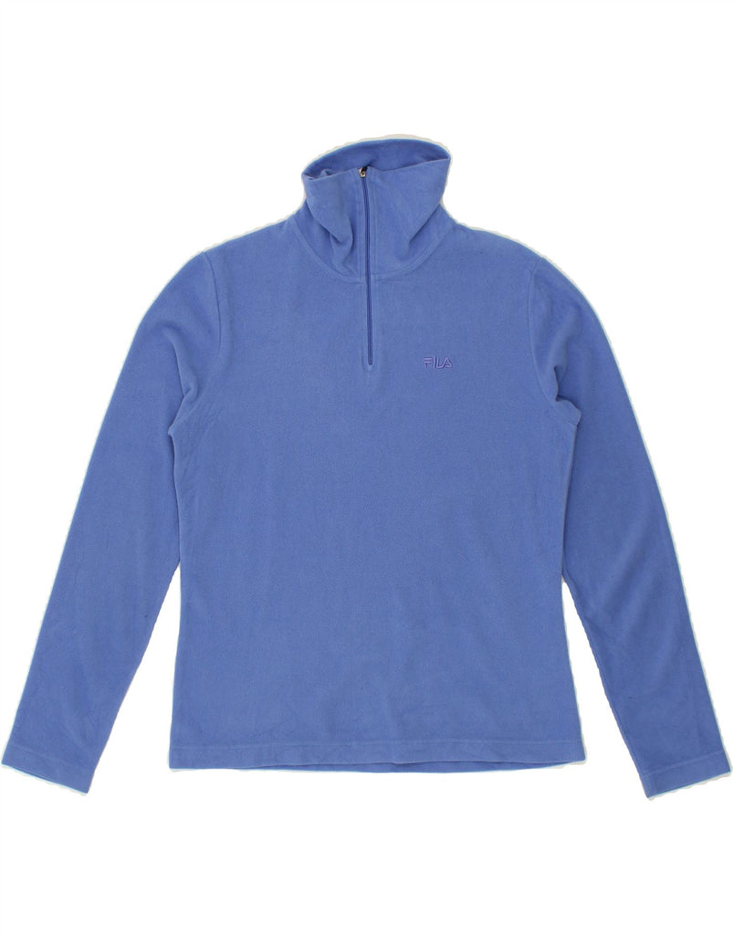 FILA Womens Zip Neck Fleece Jumper UK 14 Medium Blue Polyester Vintage Fila and Second-Hand Fila from Messina Hembry 