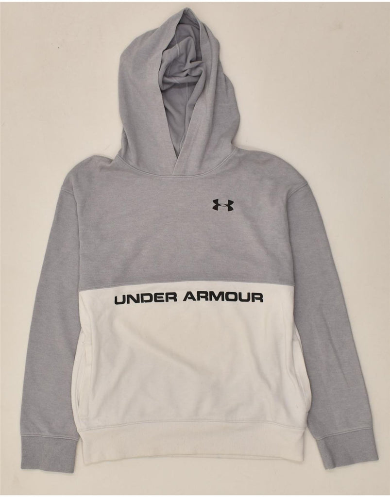 UNDER ARMOUR Boys Graphic Hoodie Jumper 15-16 Years Grey Colourblock | Vintage Under Armour | Thrift | Second-Hand Under Armour | Used Clothing | Messina Hembry 