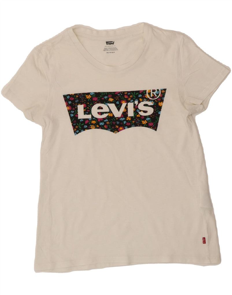 LEVI'S Womens Graphic T-Shirt Top UK 6 XS White Cotton Vintage Levi's and Second-Hand Levi's from Messina Hembry 
