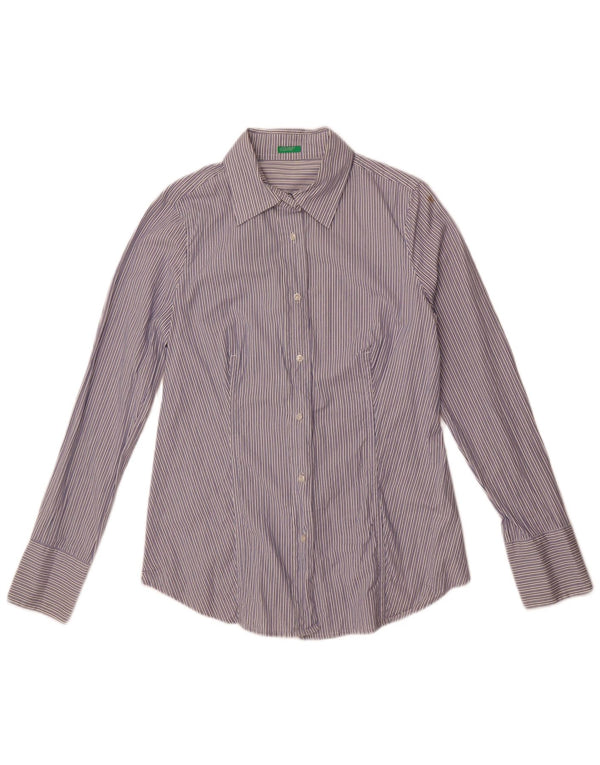 Benetton Womens Shirt UK 14 Medium Blue Pinstripe Cotton