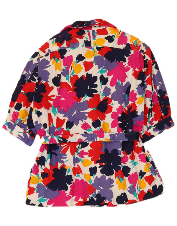 Vintage Womens Short Sleeve Cardigan Top UK 14 Medium Multicoloured Floral