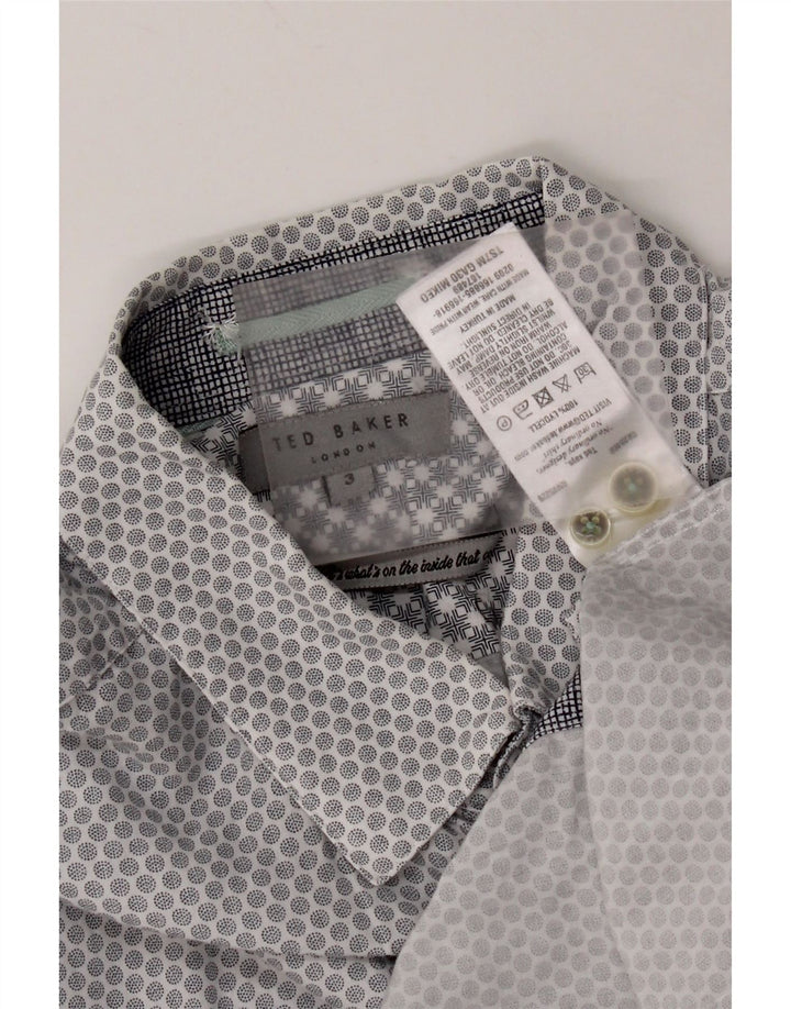 Ted Baker Mens Shirt Size 3 Medium Grey Spotted Lyocell