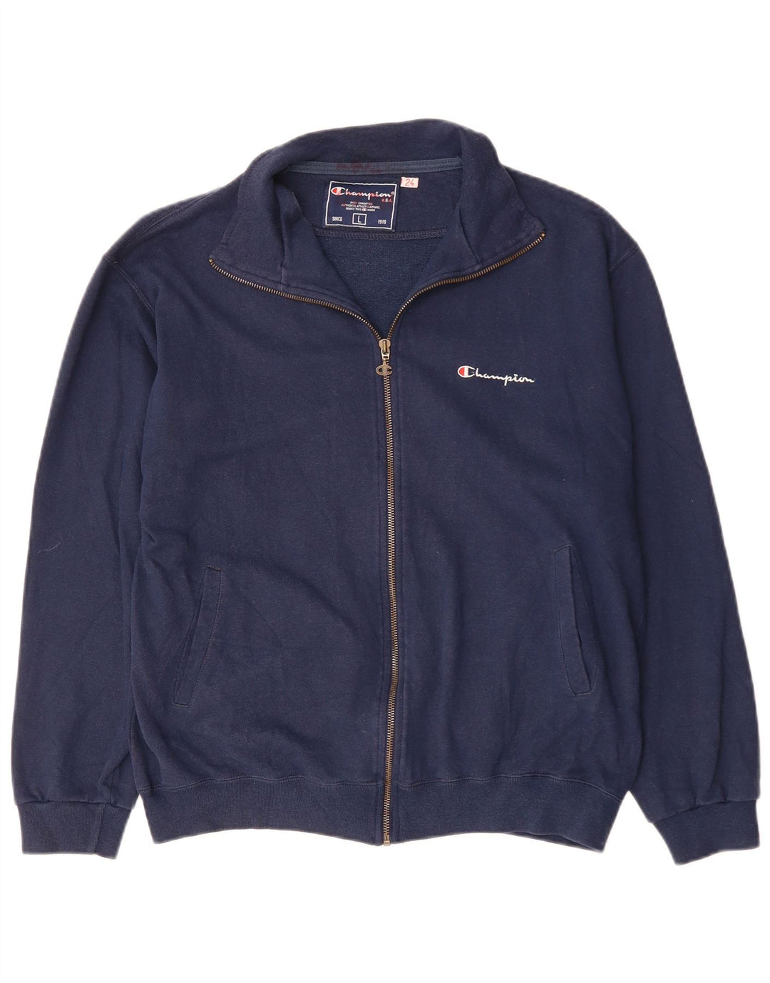 Champion Womens Tracksuit Top Jacket UK 16 Large Navy Blue Cotton