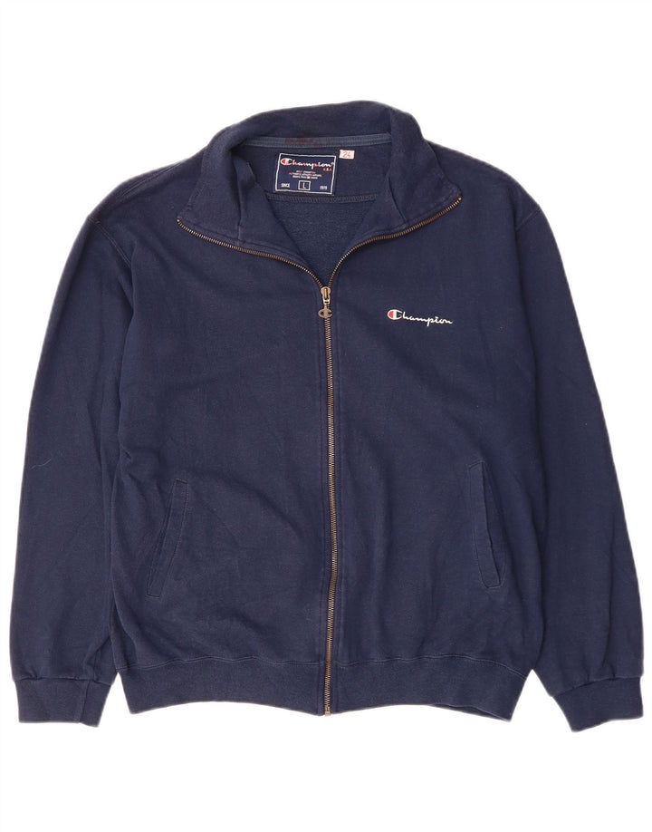 Champion Womens Tracksuit Top Jacket UK 16 Large Navy Blue Cotton