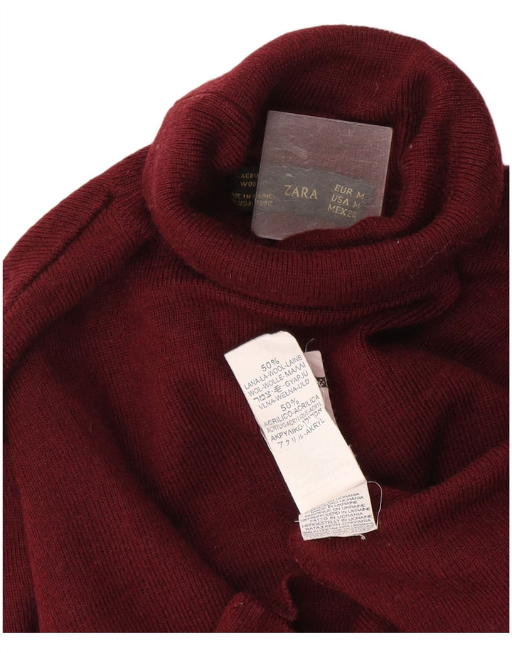 Zara Womens Roll Neck Jumper Sweater UK 12 Medium Burgundy Wool