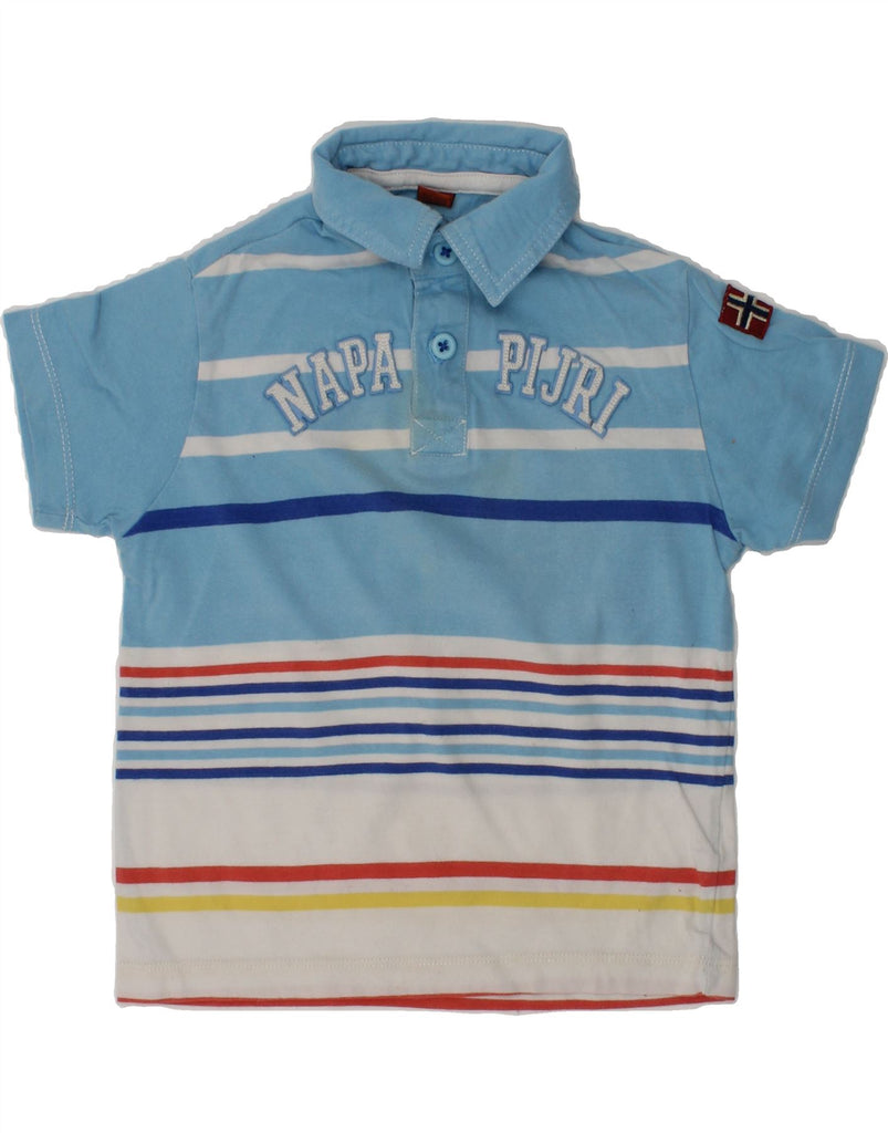 NAPAPIJRI Boys Graphic Polo Shirt 3-4 Years Blue Striped Cotton | Vintage Napapijri | Thrift | Second-Hand Napapijri | Used Clothing | Messina Hembry 