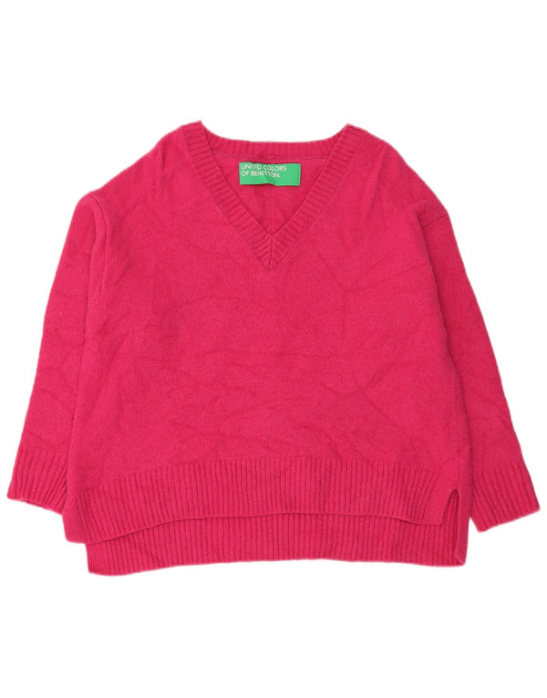 Benetton Womens V-Neck Jumper Sweater UK 16 Large Pink