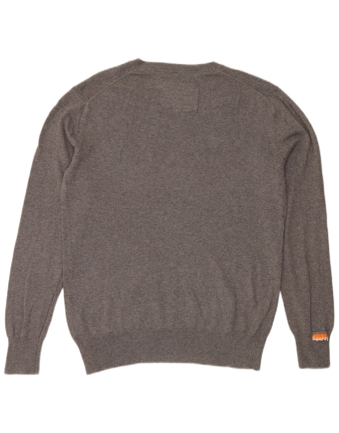SUPERDRY Mens V-Neck Jumper Sweater Large Grey Cotton