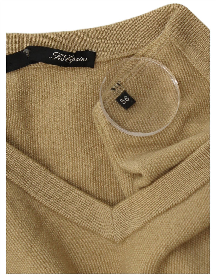 Les Copains Mens V-Neck Jumper Sweater IT 56 XL Beige