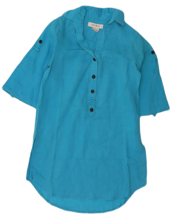 Zara Womens Pullover Shirt Dress UK 10 Small Blue Ramie