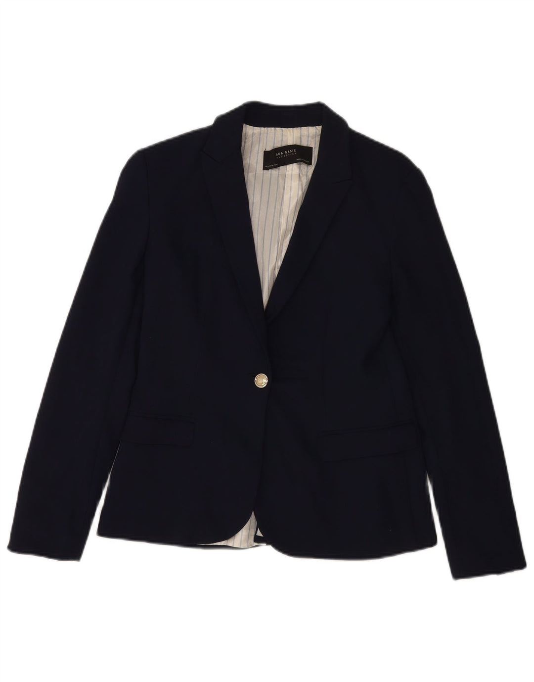 Zara Womens 1 Button Blazer Jacket UK 12 Medium Navy Blue Cotton