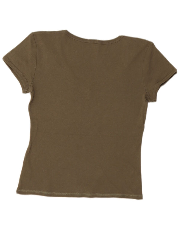 Playlife Womens Crop T-Shirt Top UK 12 Medium Khaki Cotton