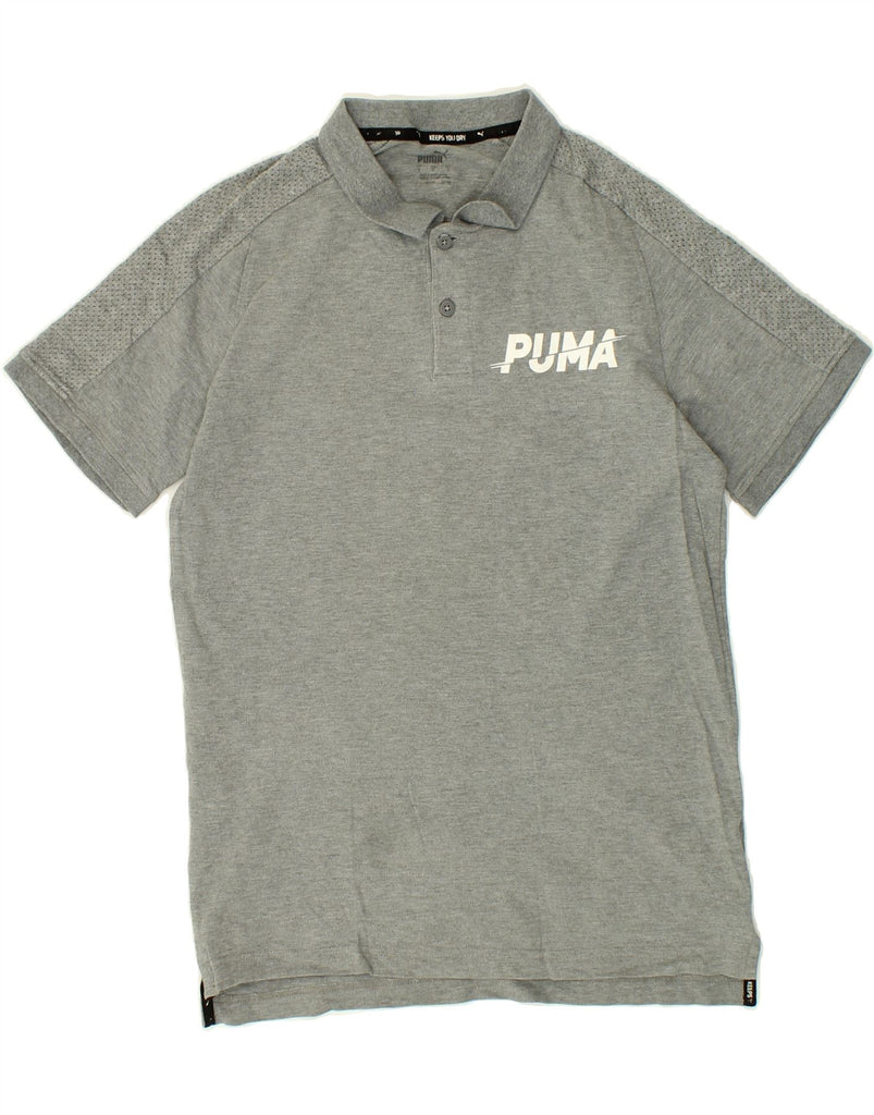 PUMA Mens Graphic Polo Shirt Small Grey Cotton | Vintage Puma | Thrift | Second-Hand Puma | Used Clothing | Messina Hembry 