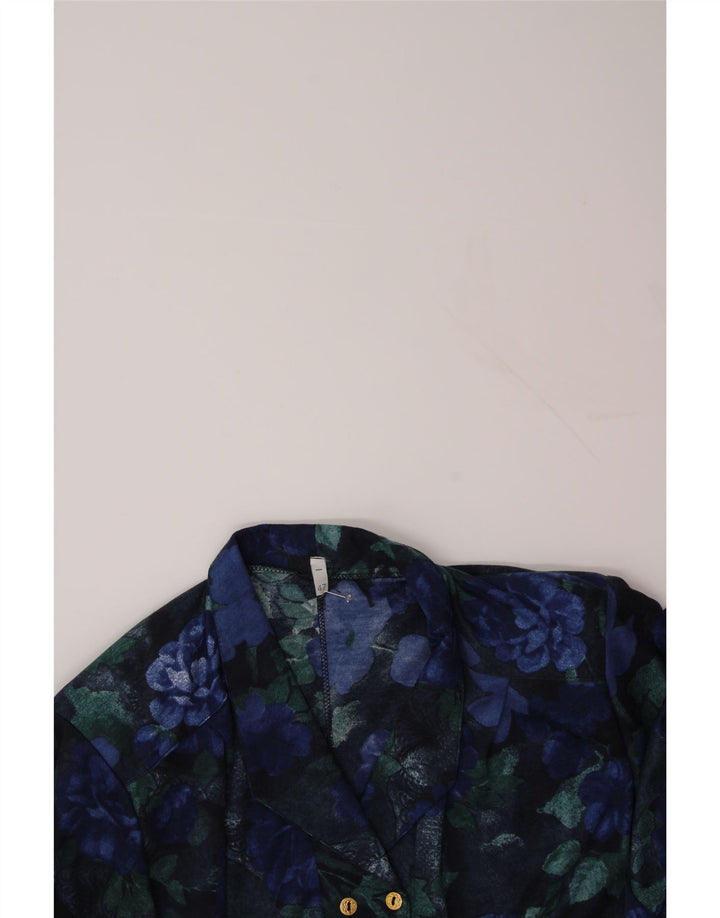 VINTAGE Womens Long Sleeve Basic Dress IT 46 Large Navy Blue Floral Wool Vintage Vintage and Second-Hand Vintage from Messina Hembry 