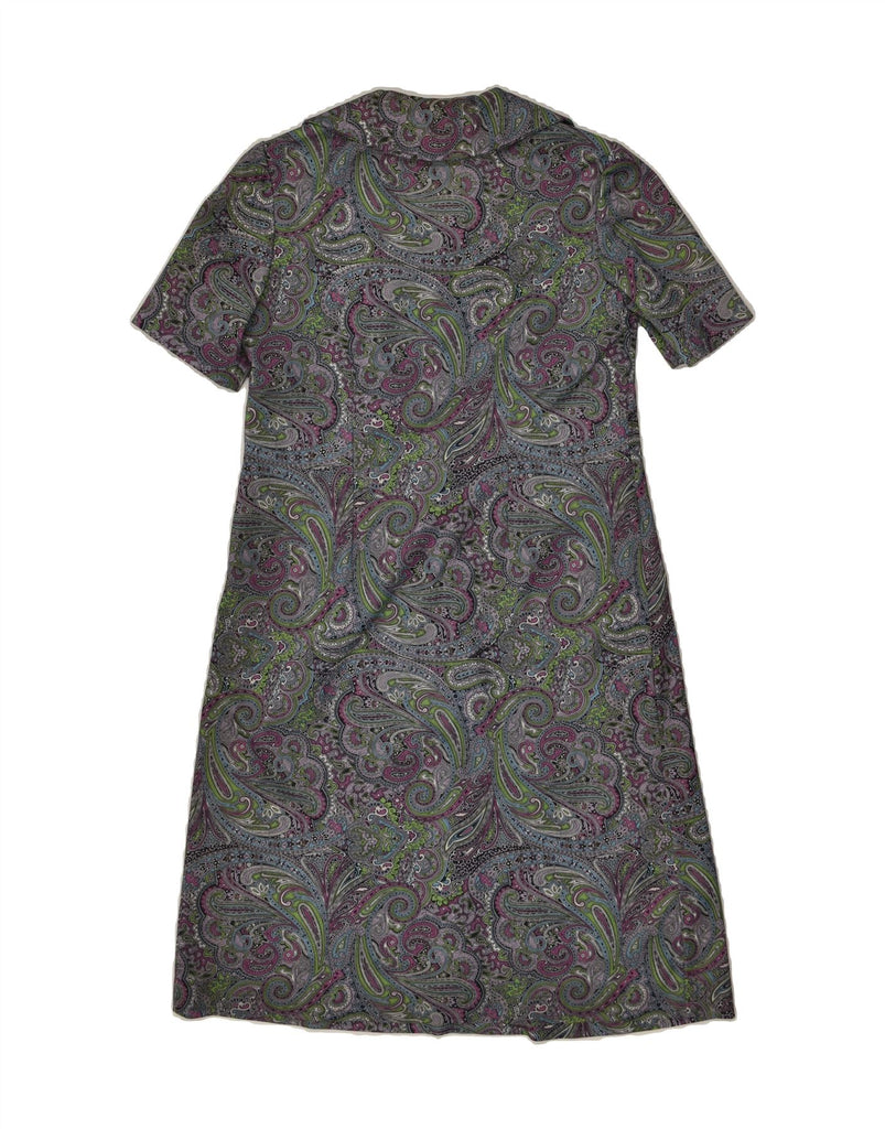 VINTAGE Womens Short Sleeves Basic Dress UK 10 Small Grey Paisley | Vintage Vintage | Thrift | Second-Hand Vintage | Used Clothing | Messina Hembry 