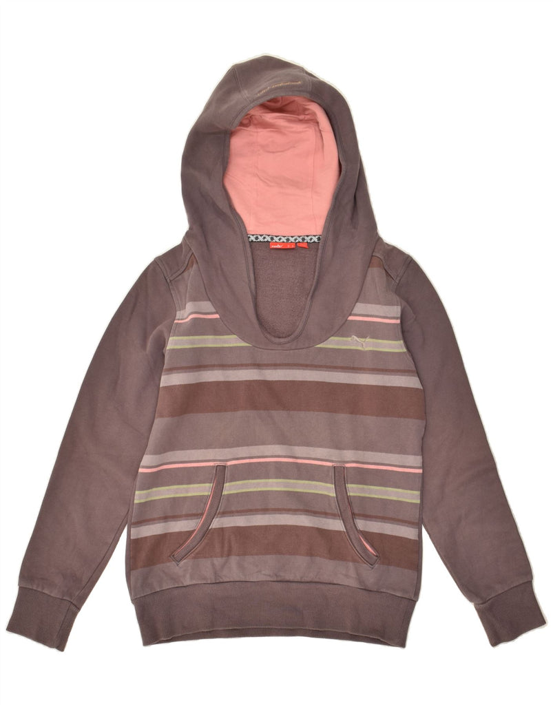 PUMA Womens Hoodie Jumper UK 12 Medium  Brown Striped Cotton | Vintage Puma | Thrift | Second-Hand Puma | Used Clothing | Messina Hembry 