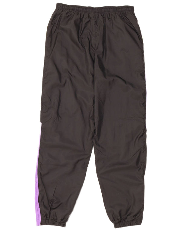 Vintage Mens Tracksuit Trousers Joggers Medium Black Colourblock Nylon