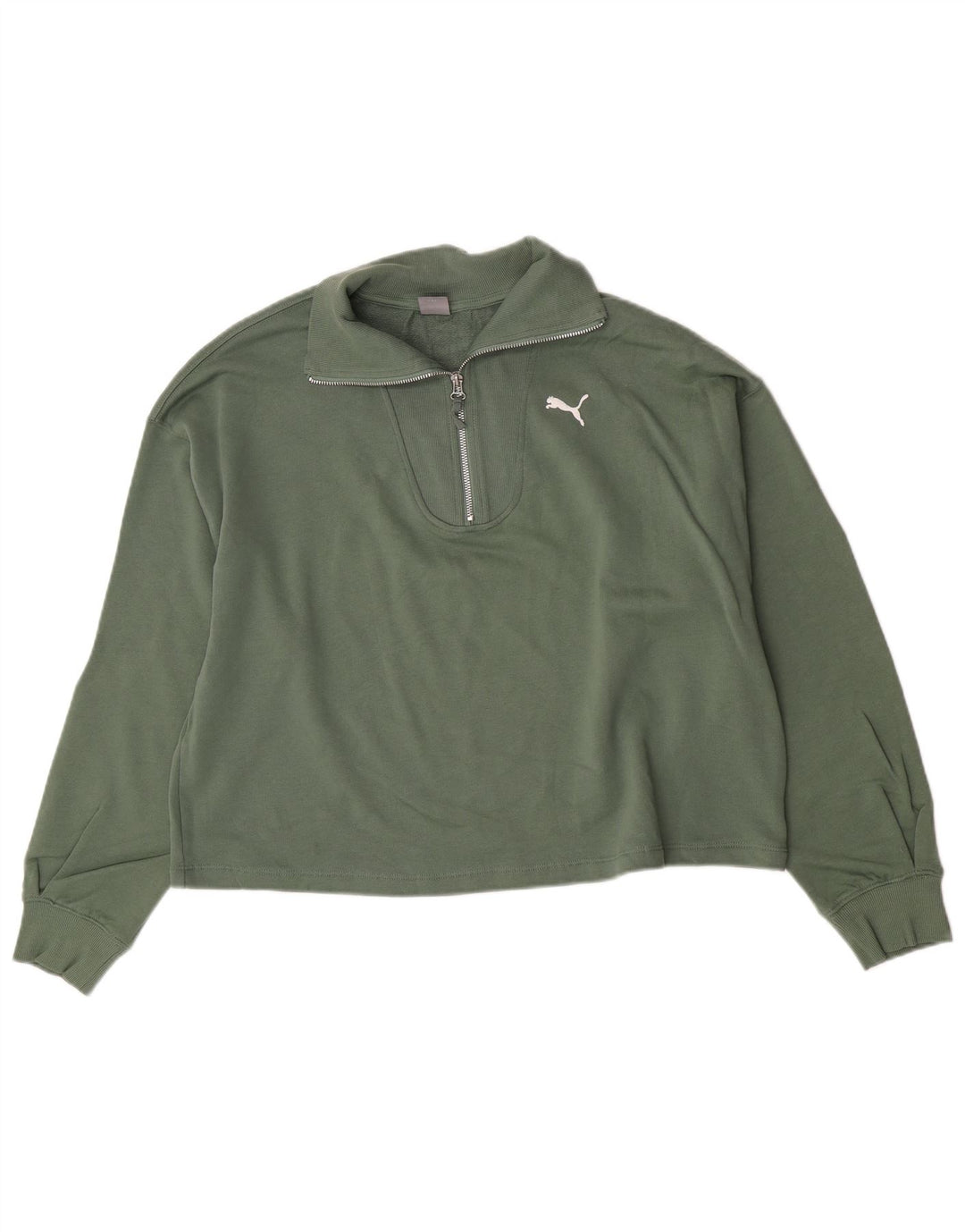 Puma Womens Oversized Crop Zip Neck Sweatshirt Jumper UK 16 Large Green