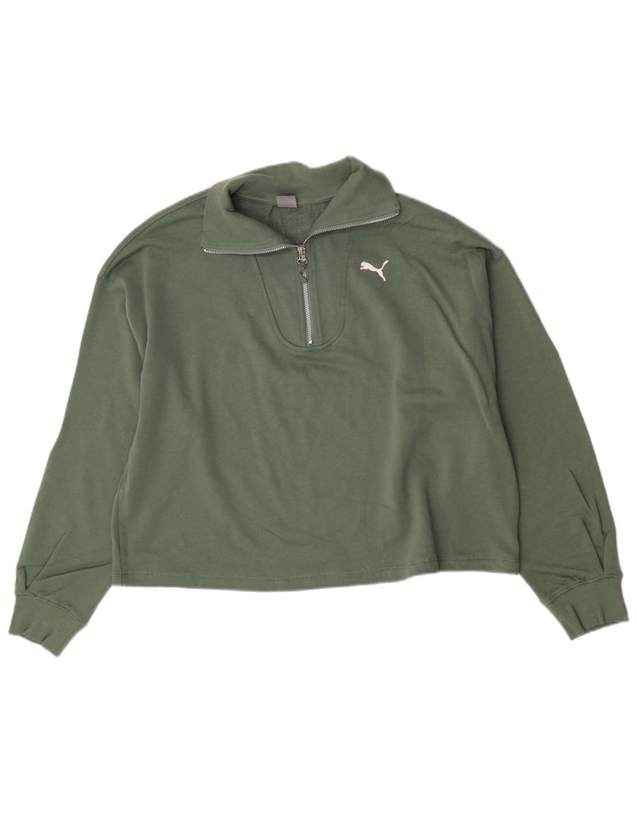 Puma Womens Oversized Crop Zip Neck Sweatshirt Jumper UK 16 Large Green
